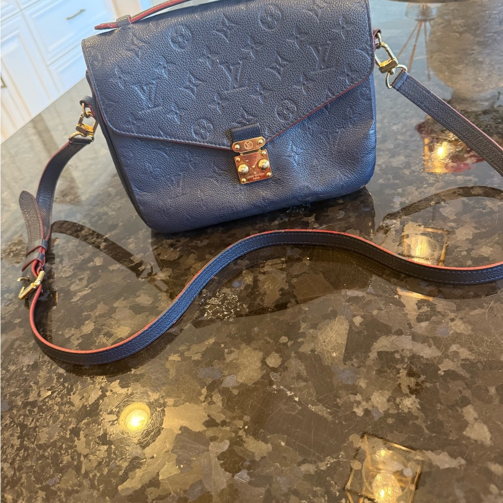 Louis Vuitton Navy Crossbody Bag with Gold Accents